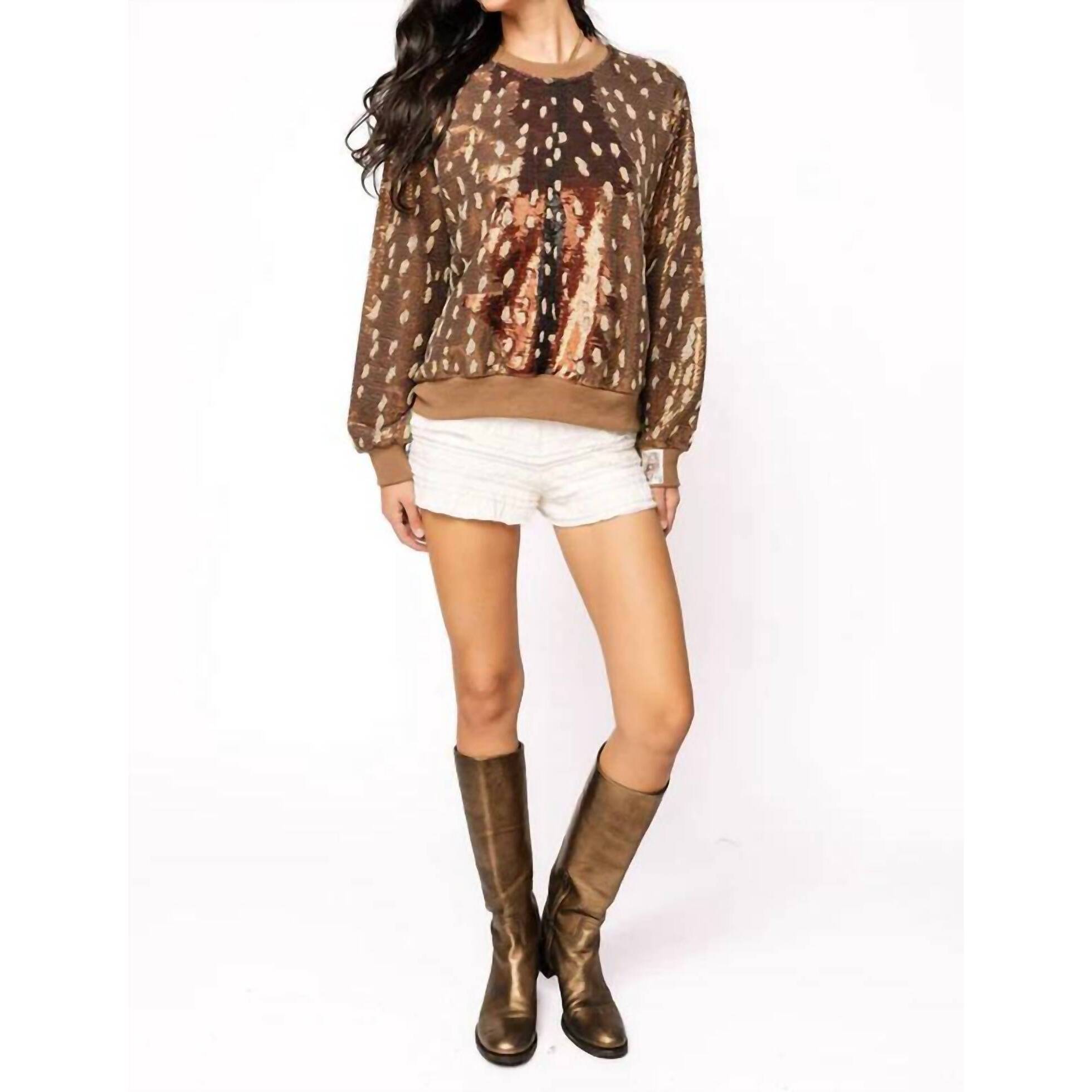 New Queen Of Sparkles Deer Print Sweatshirt In Brown